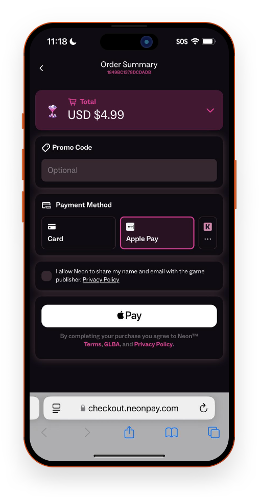 RuPaul’s Drag Race Superstar in-game offer showing the Neon Direct Checkout button alongside the IAP button